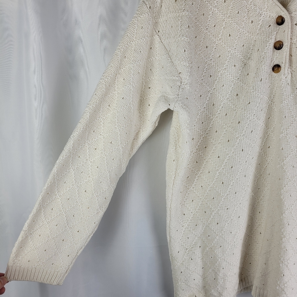 Vintage Marsh Landing Ramie Cotton Ivory Cream Eyelet Henley Sweater Size Small - Picture 6 of 13